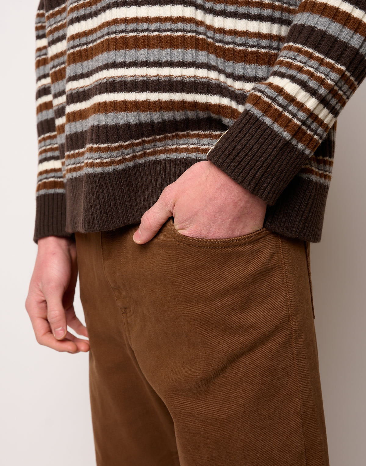 DOUUOD Pantalone Ampio Cropped Genderless in Drill di Cotone Caramello