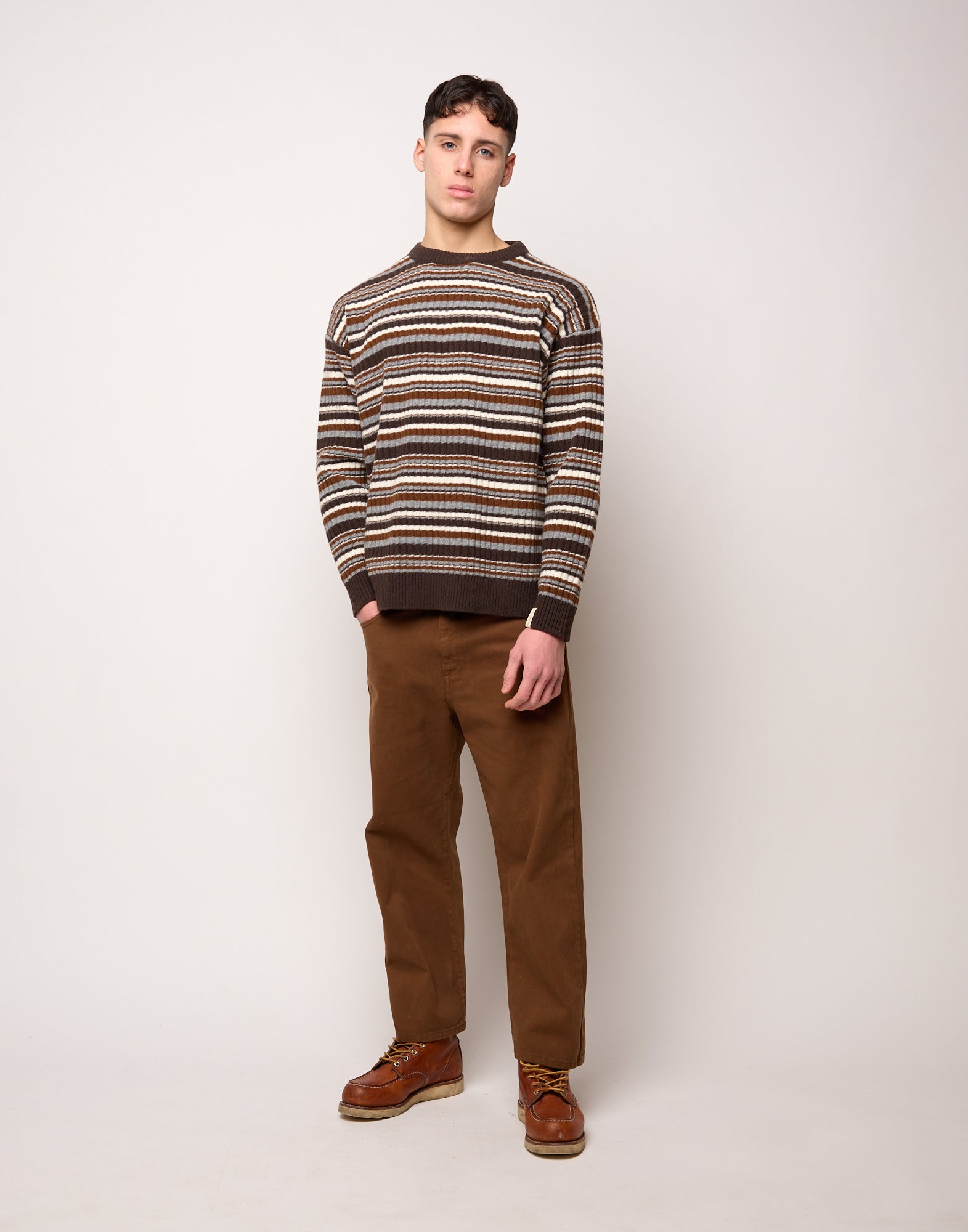 DOUUOD Pantalone Ampio Cropped Genderless in Drill di Cotone Caramello