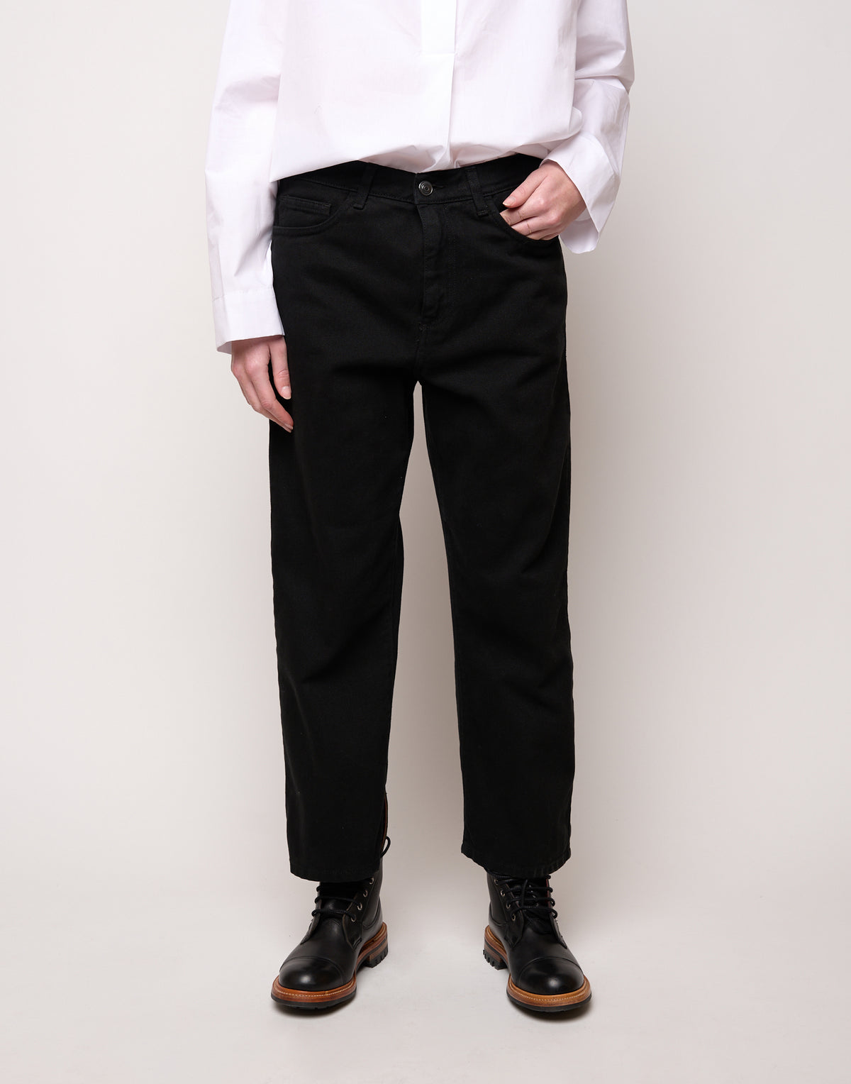 DOUUOD Pantalone Ampio Cropped Genderless in Drill di Cotone Nero
