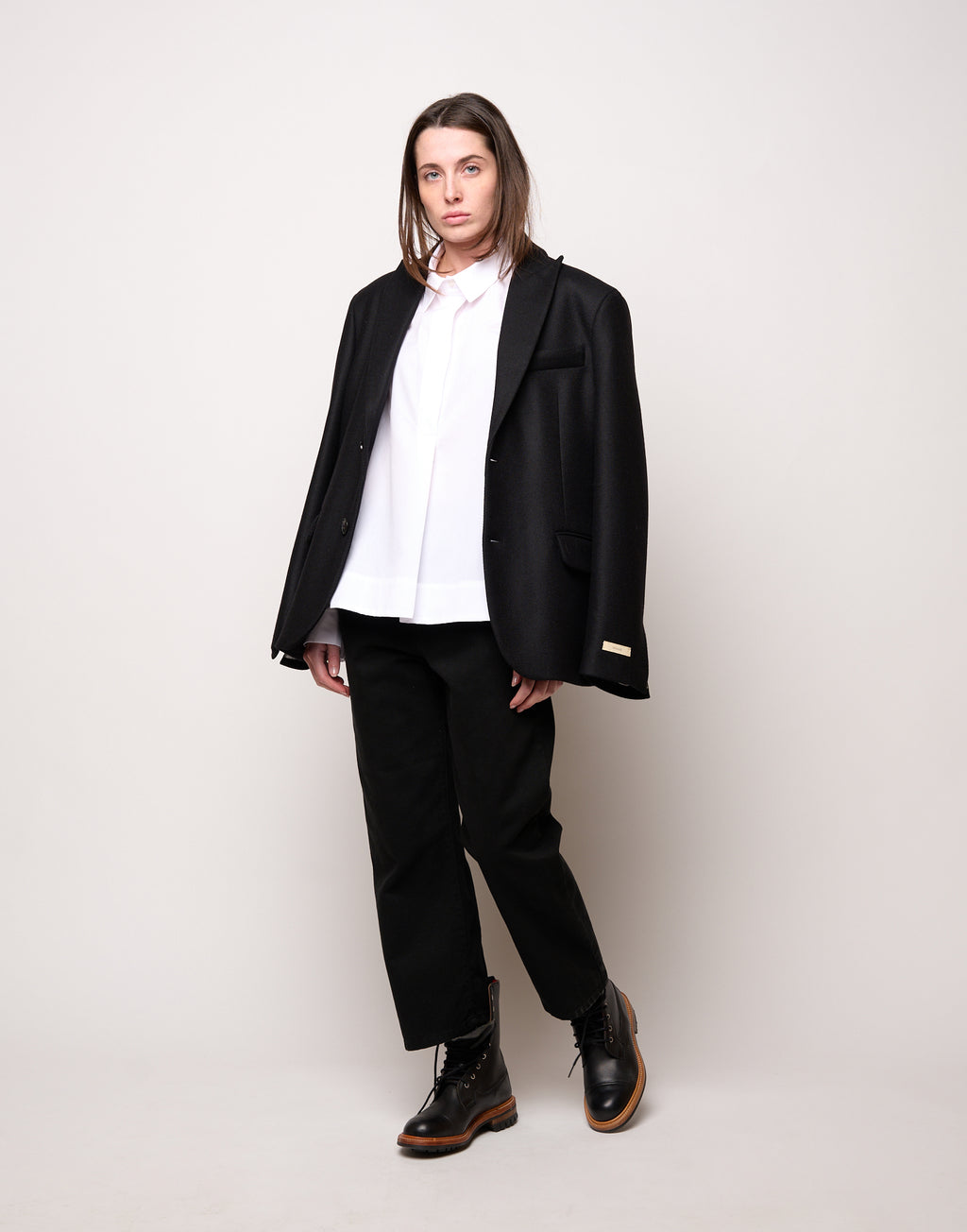DOUUOD Pantalone Ampio Cropped Genderless in Drill di Cotone Nero