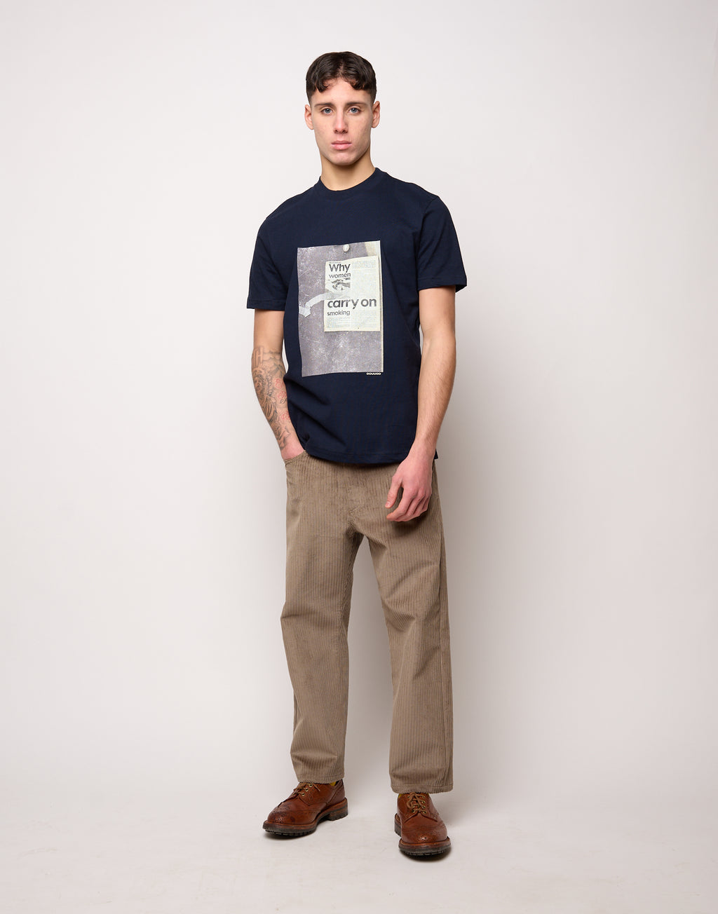 DOUUOD Pantalone Ampio Cropped Genderless in Velluto a Costa Larga Fango
