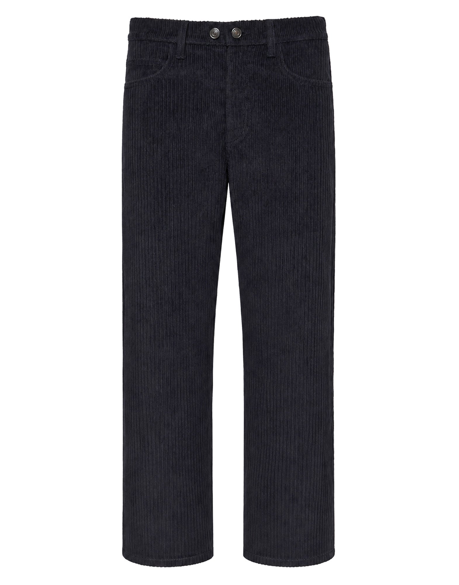 DOUUOD Pantalone Ampio Cropped Genderless in Velluto a Costa Larga Blu