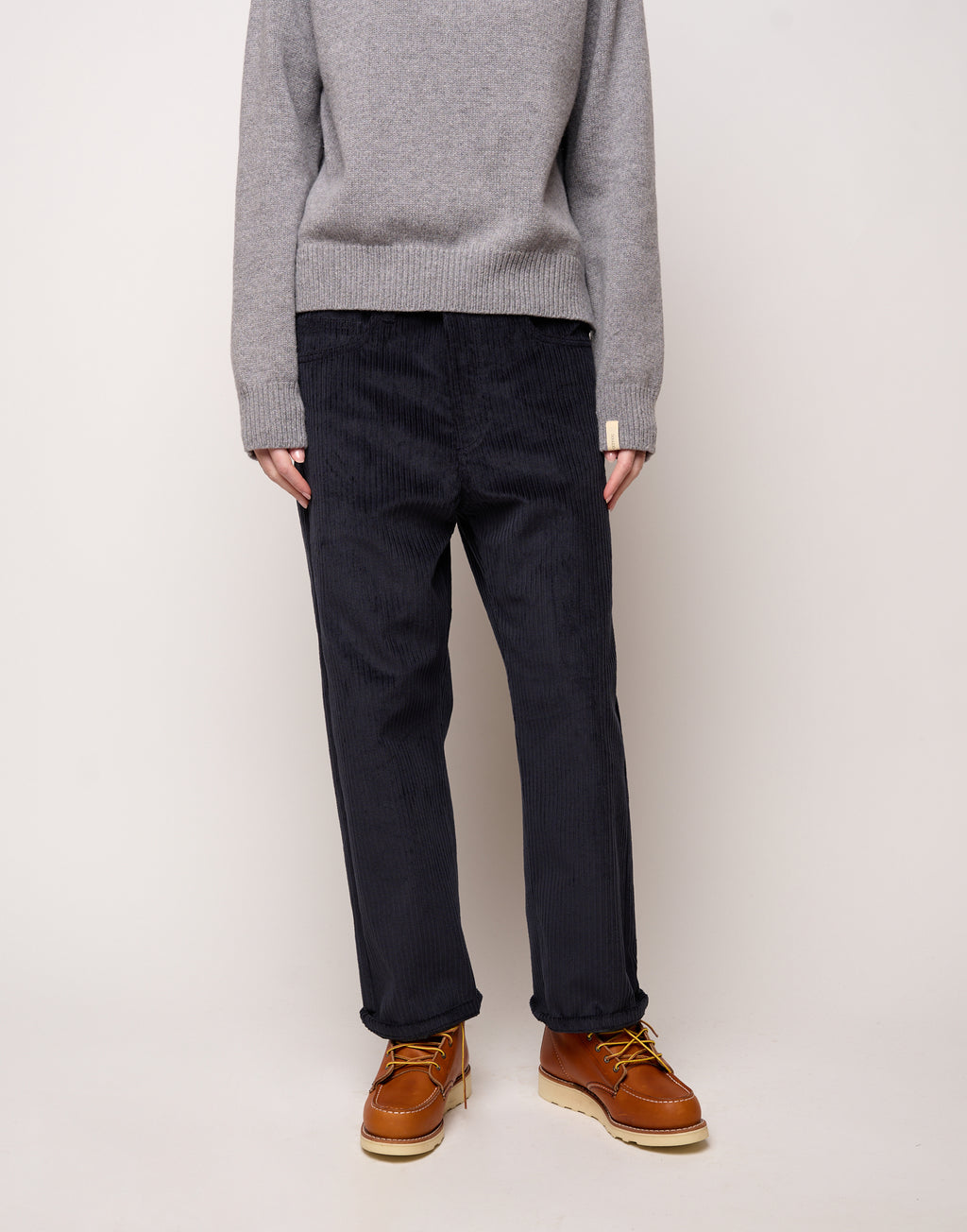 DOUUOD Pantalone Ampio Cropped Genderless in Velluto a Costa Larga Blu