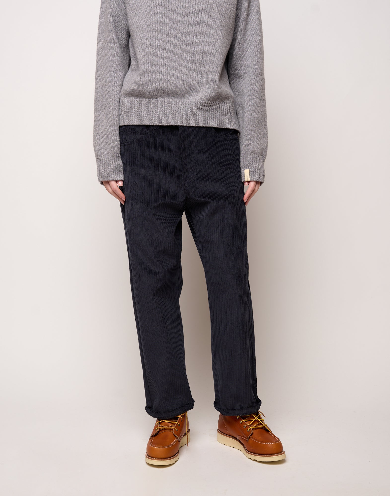 DOUUOD Pantalone Ampio Cropped Genderless in Velluto a Costa Larga Blu