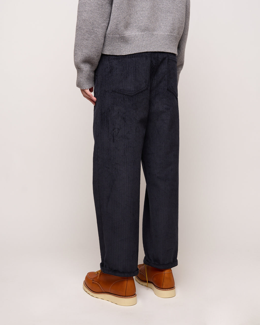 DOUUOD Pantalone Ampio Cropped Genderless in Velluto a Costa Larga Blu