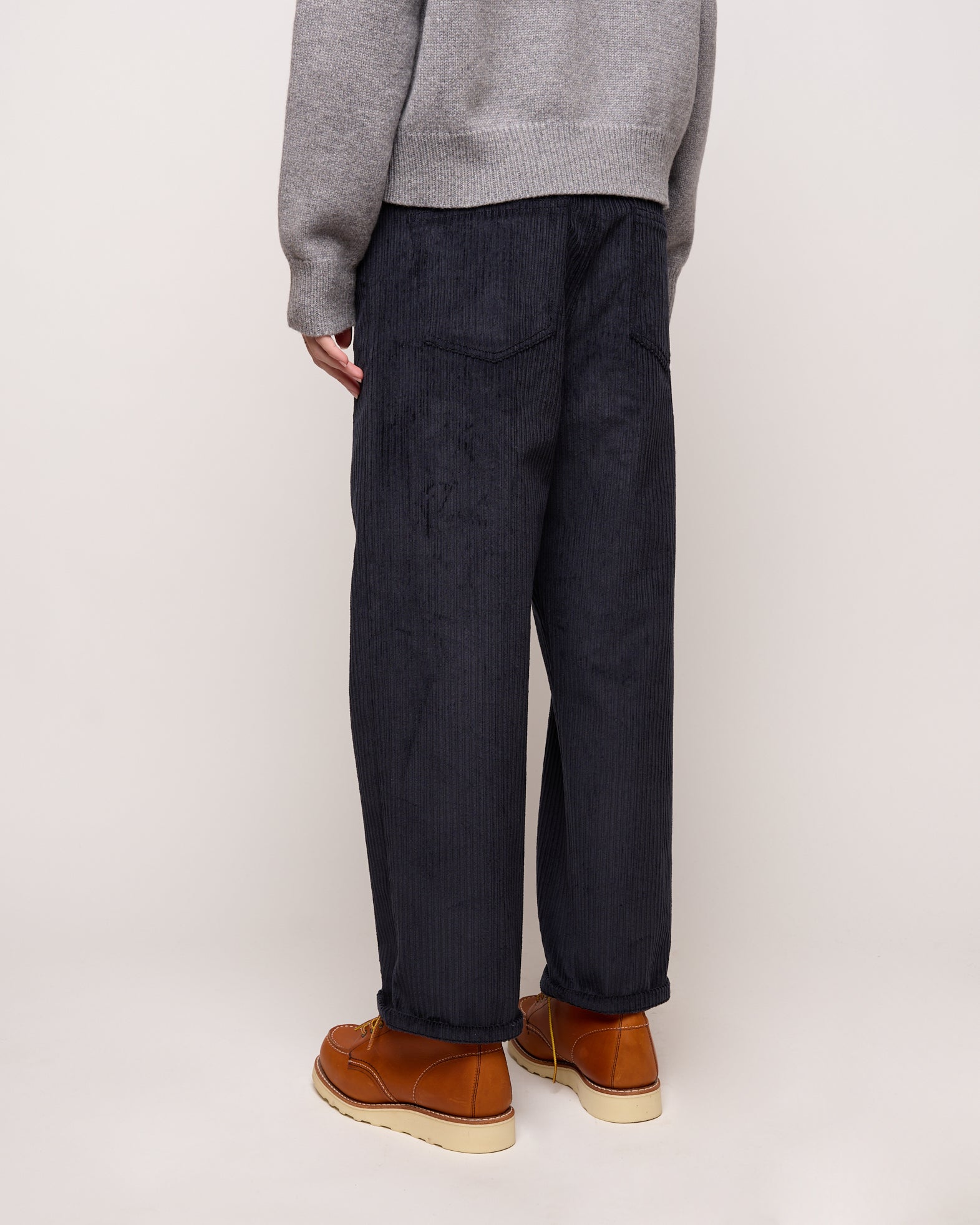 DOUUOD Pantalone Ampio Cropped Genderless in Velluto a Costa Larga Blu