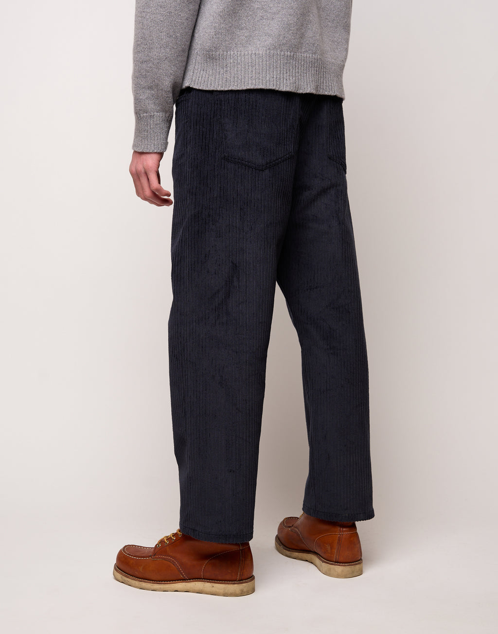 DOUUOD Pantalone Ampio Cropped Genderless in Velluto a Costa Larga Blu
