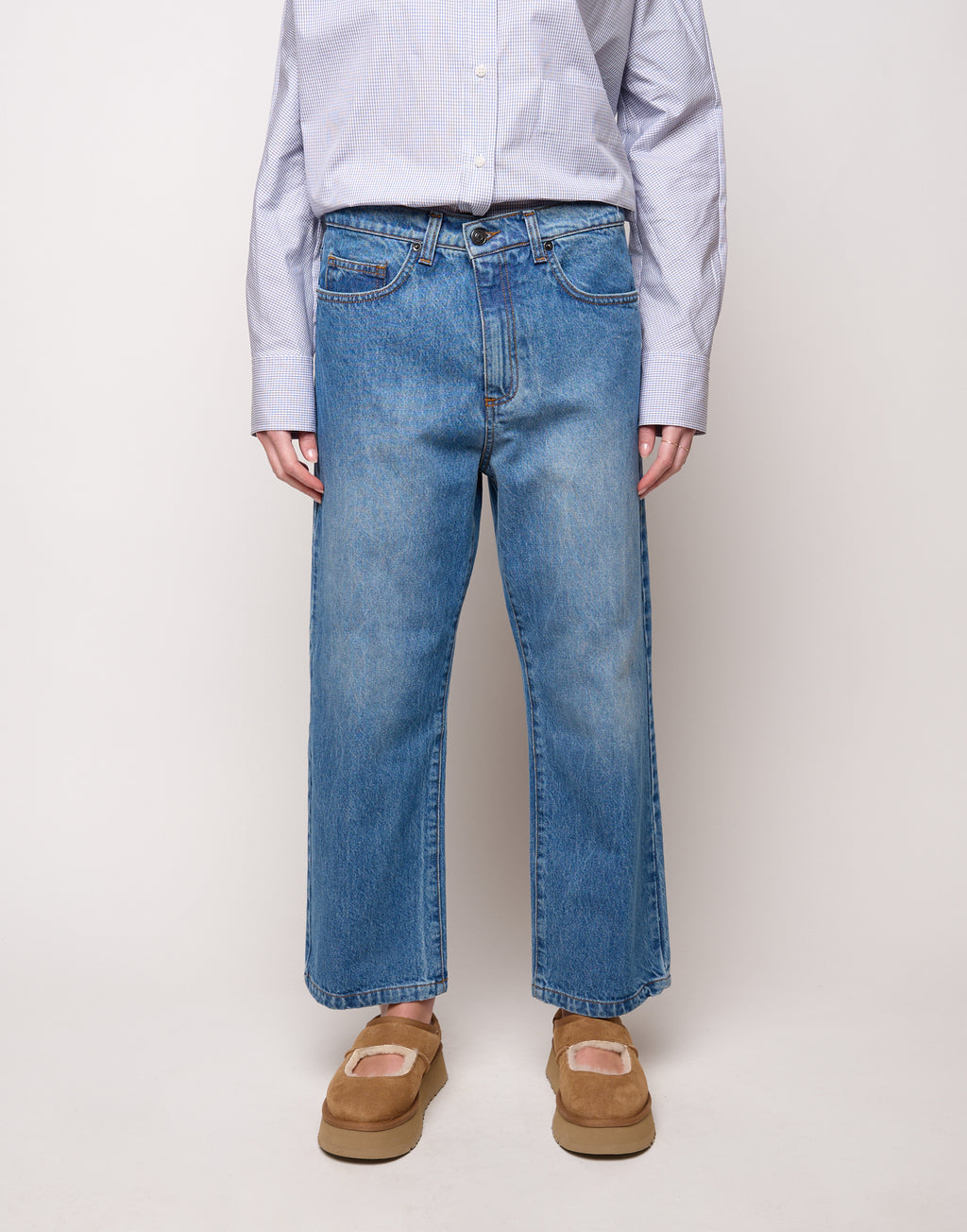 DOUUOD Pantalone Ampio Cropped Genderless in Denim Washed
