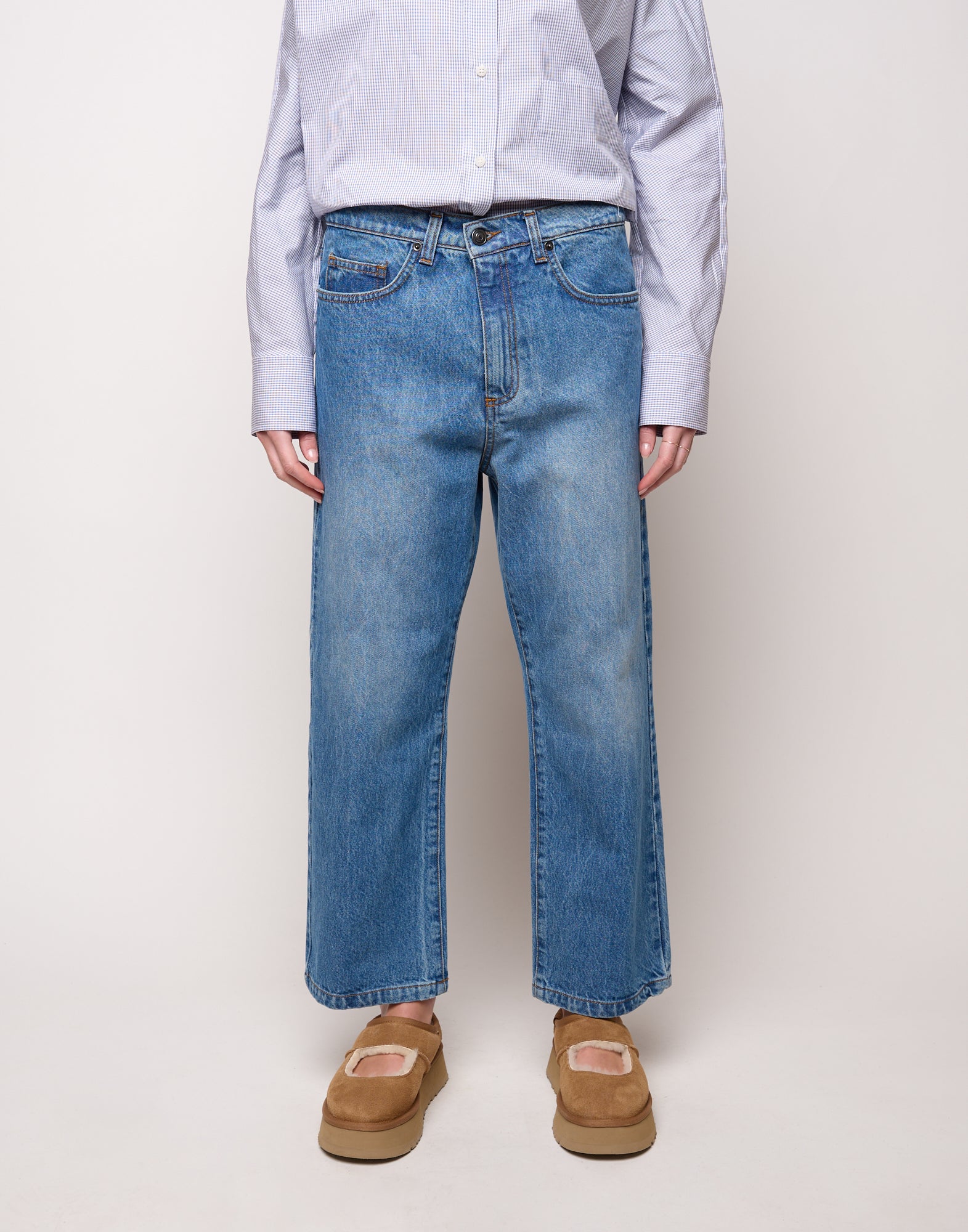 DOUUOD Pantalone Ampio Cropped Genderless in Denim Washed