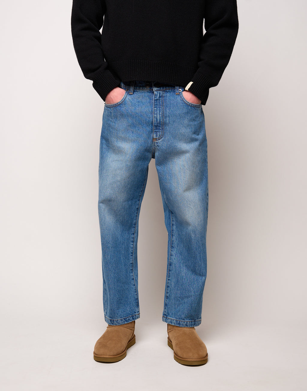 DOUUOD Pantalone Ampio Cropped Genderless in Denim Washed