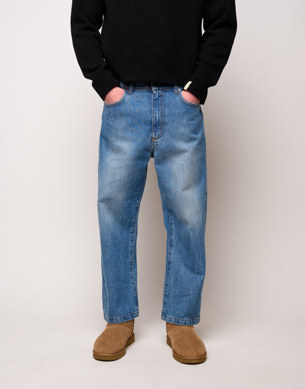 DOUUOD Pantalone Ampio Cropped Genderless in Denim Washed