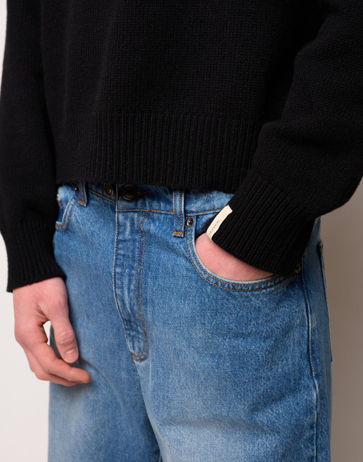 DOUUOD Pantalone Ampio Cropped Genderless in Denim Washed