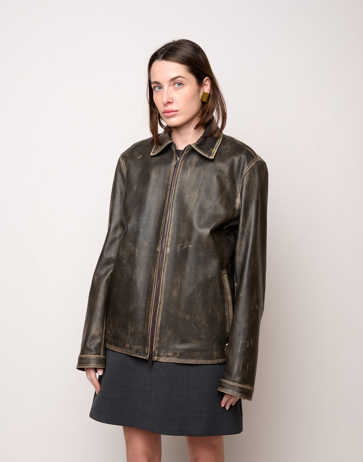 DOUUOD Giubbotto Genderless in Pelle Vintage
