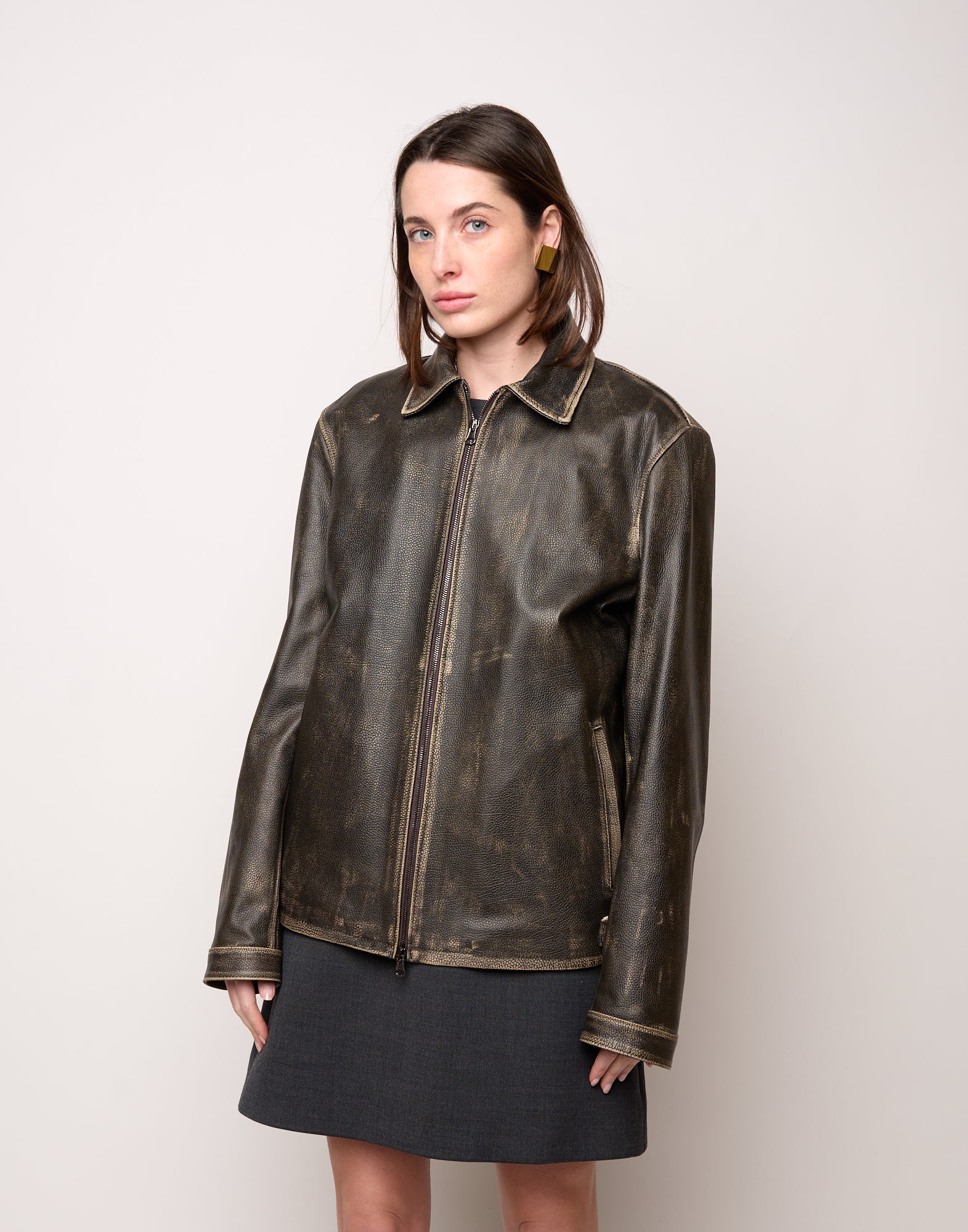 DOUUOD Giubbotto Genderless in Pelle Vintage