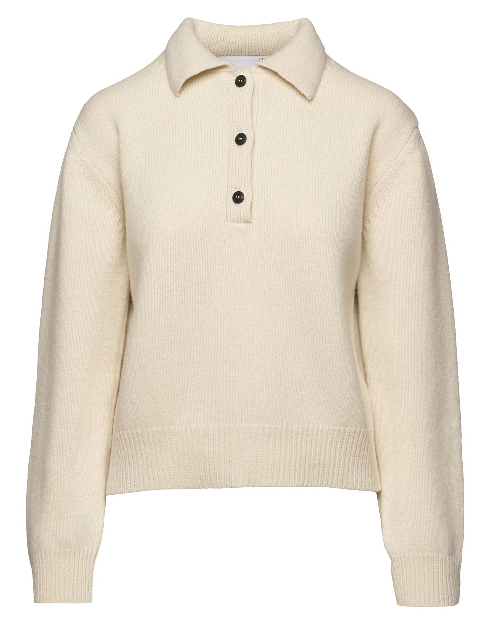 DOUUOD Maglia Polo Cropped in Lana e Cashmere Panna