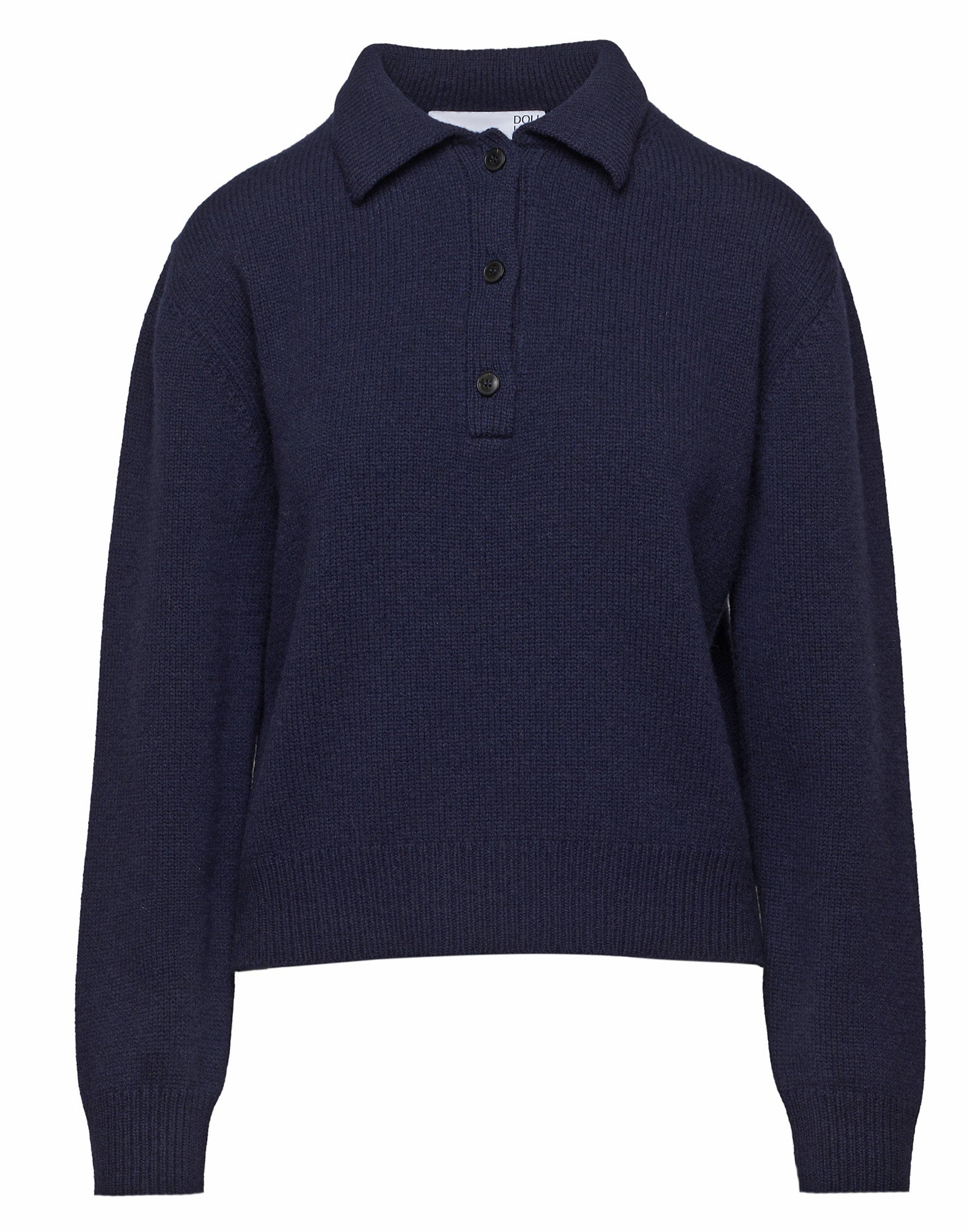 DOUUOD Maglia Polo Cropped in Lana e Cashmere Oltremare