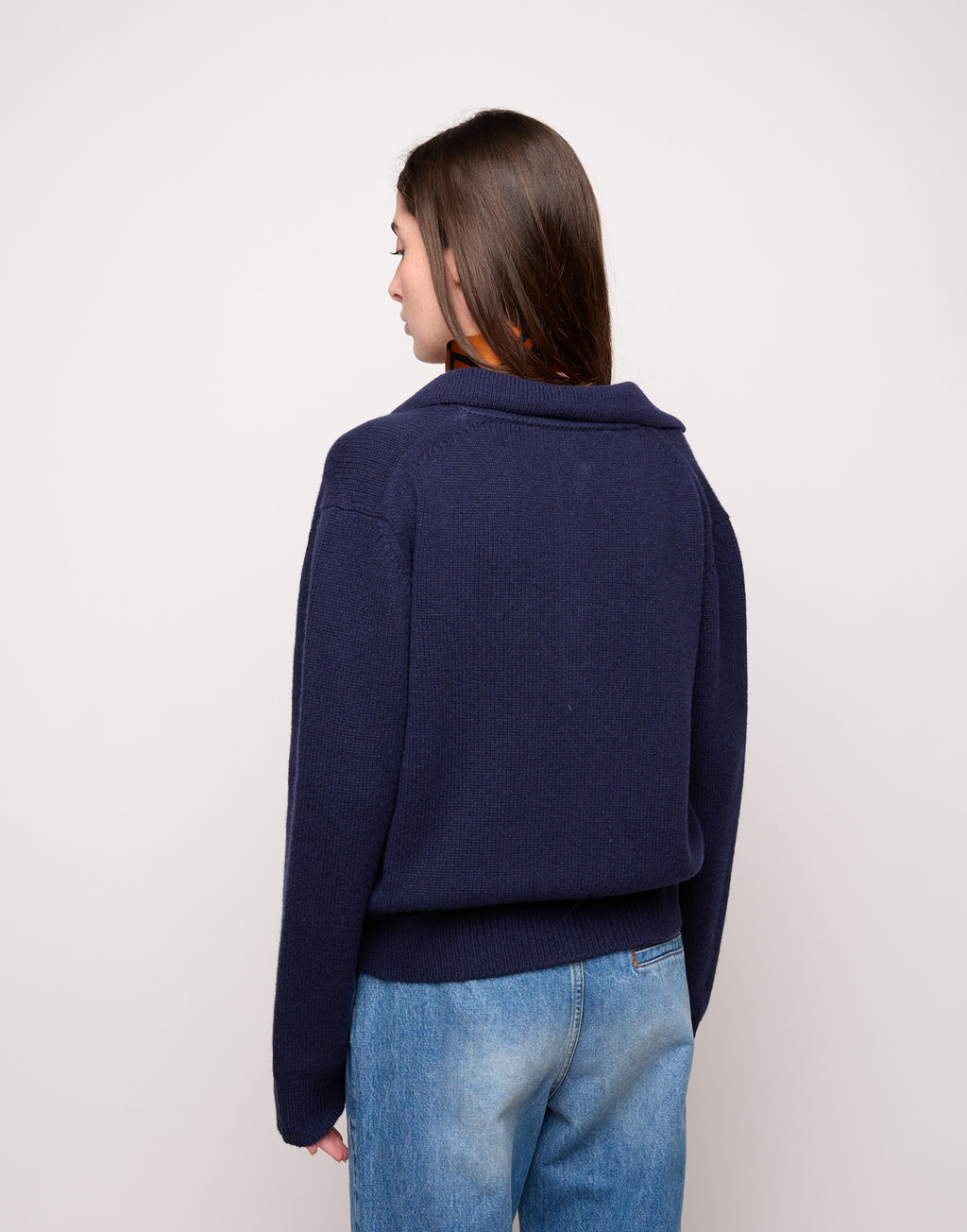 DOUUOD Maglia Polo Cropped in Lana e Cashmere Oltremare