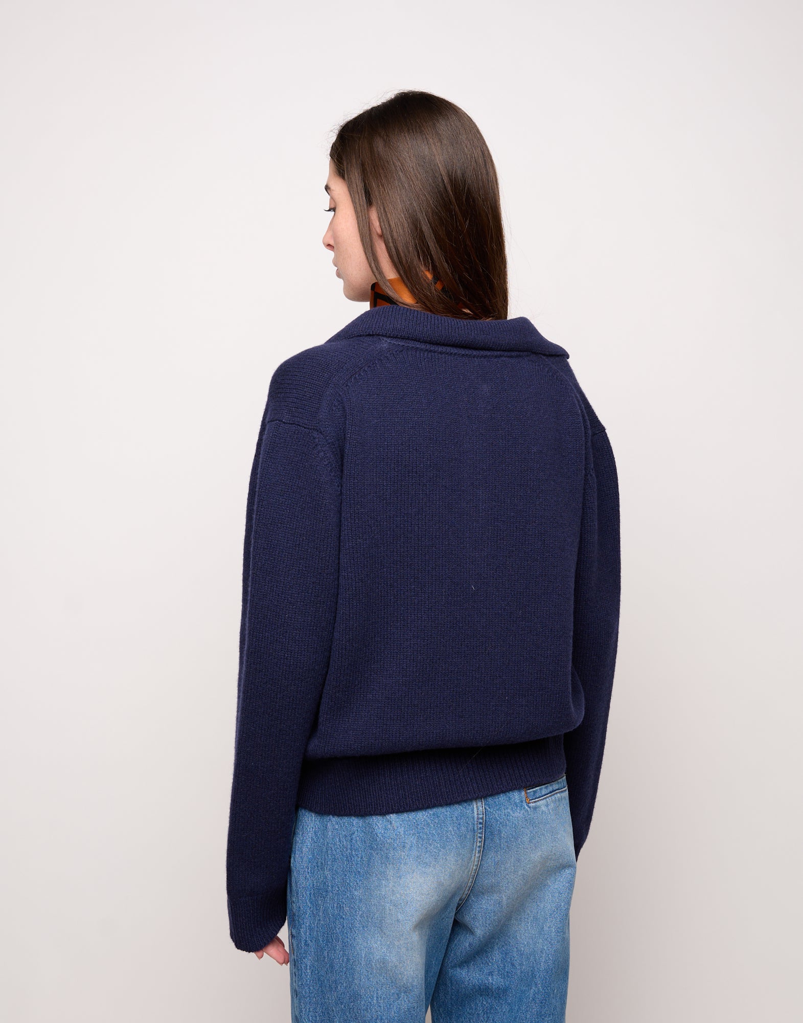 DOUUOD Maglia Polo Cropped in Lana e Cashmere Oltremare