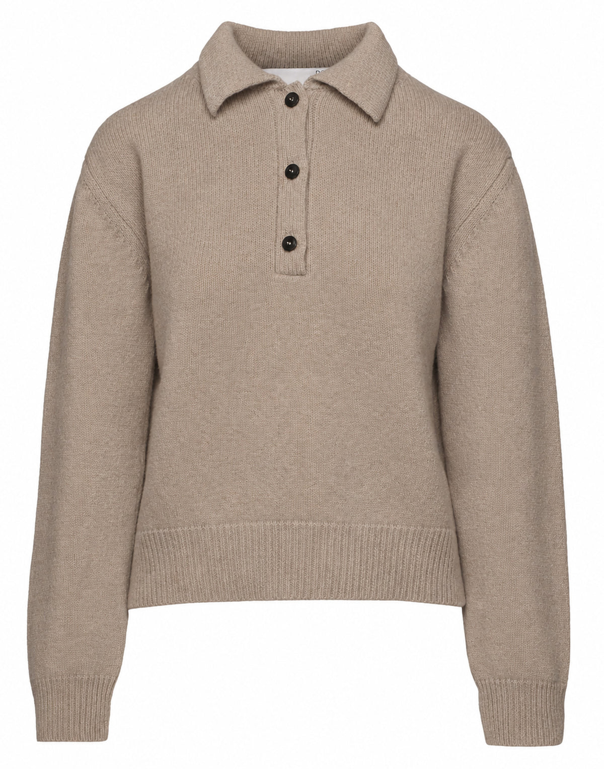 DOUUOD Maglia Polo Cropped in Lana e Cashmere Taupe
