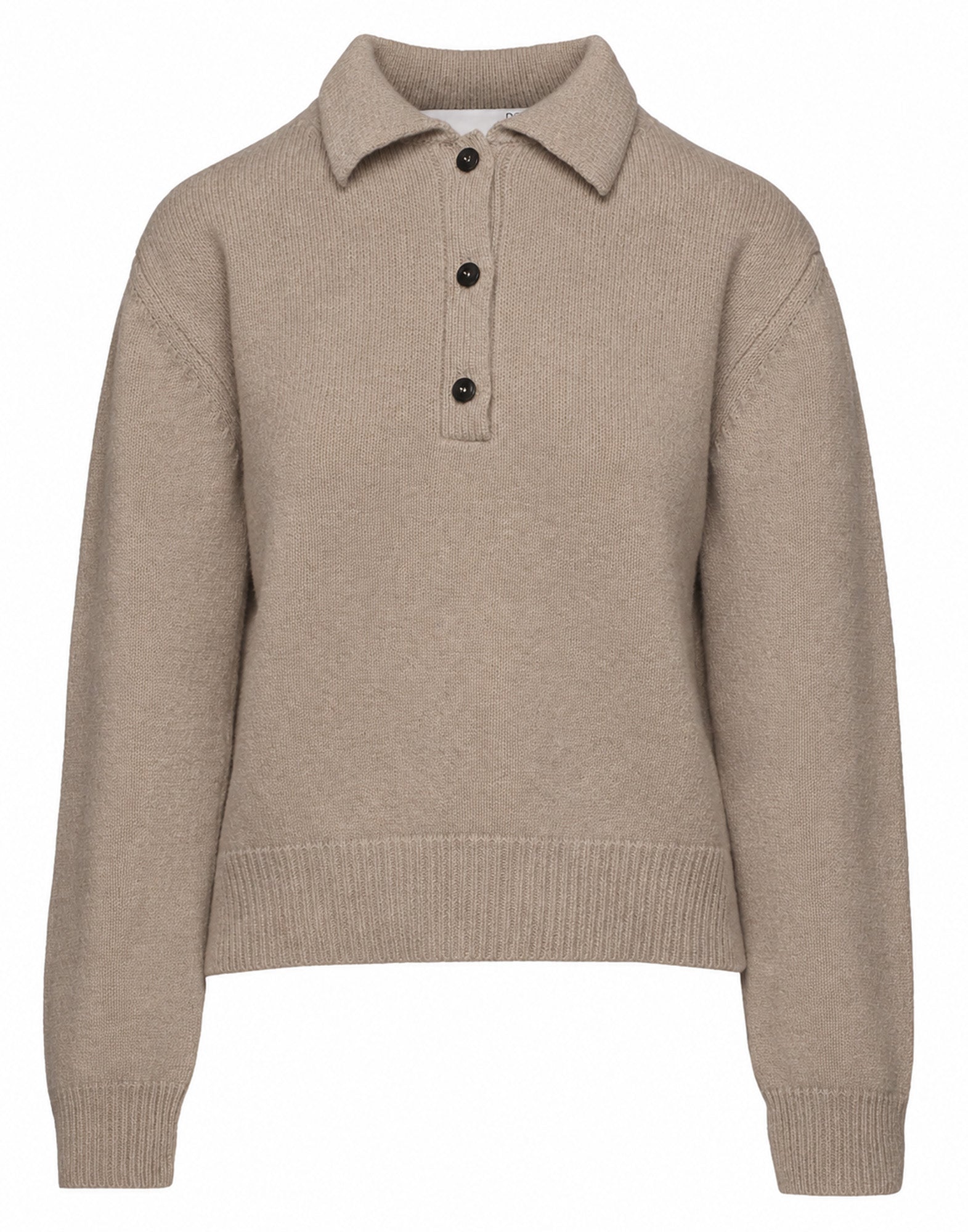 DOUUOD Maglia Polo Cropped in Lana e Cashmere Taupe