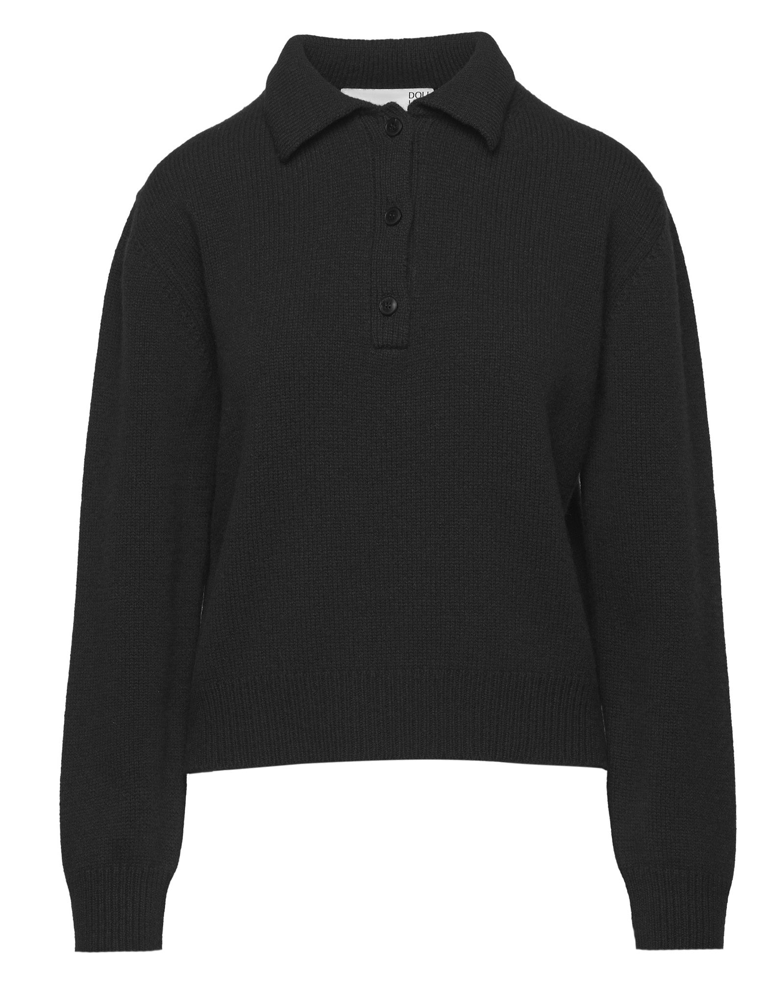 DOUUOD Maglia Polo Cropped in Lana e Cashmere Nero