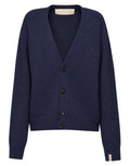 DOUUOD Cardigan Genderless con Scollo a V e Maniche Raglan in Lana e Cashmere Oltremare