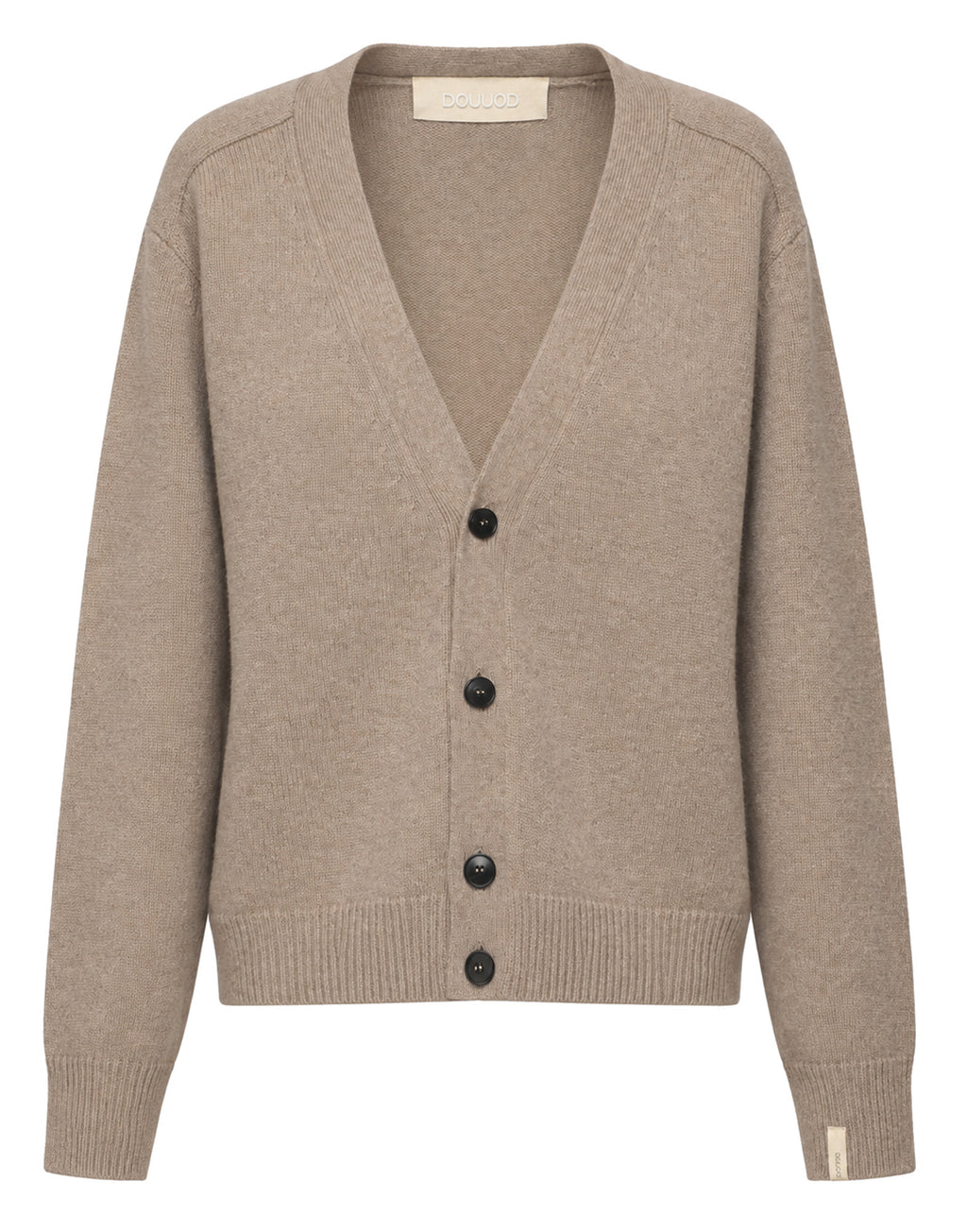 DOUUOD Cardigan Genderless con Scollo a V e Maniche Raglan in Lana e Cashmere Taupe