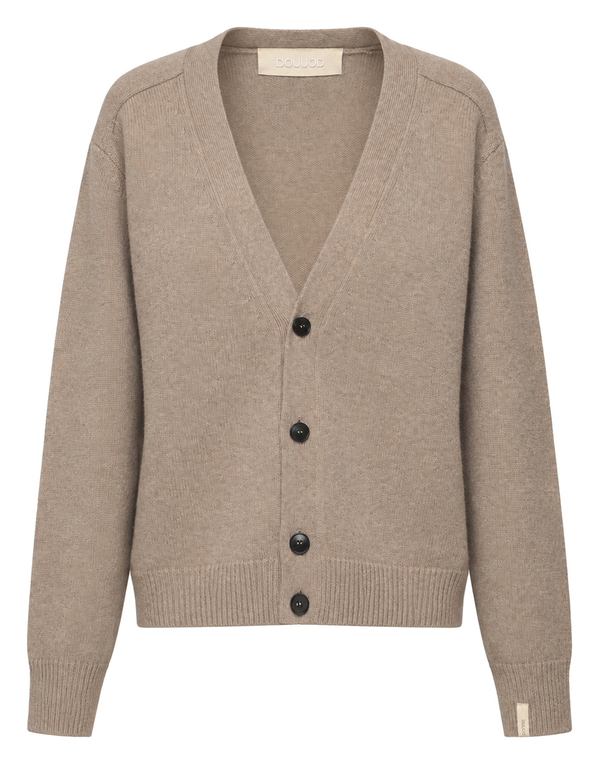 DOUUOD Cardigan Genderless con Scollo a V e Maniche Raglan in Lana e Cashmere Taupe