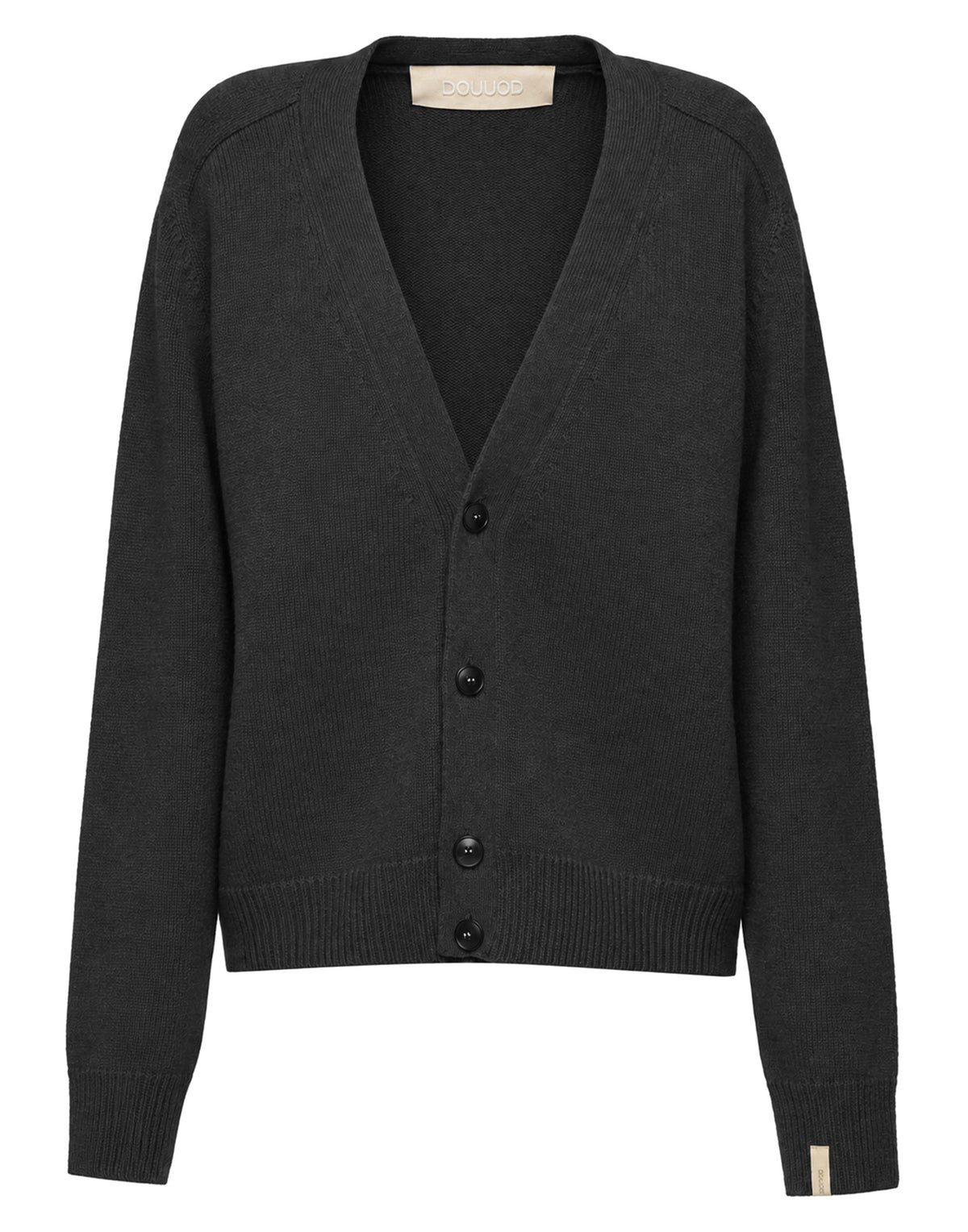 DOUUOD Cardigan Genderless con Scollo a V e Maniche Raglan in Lana e Cashmere Nero
