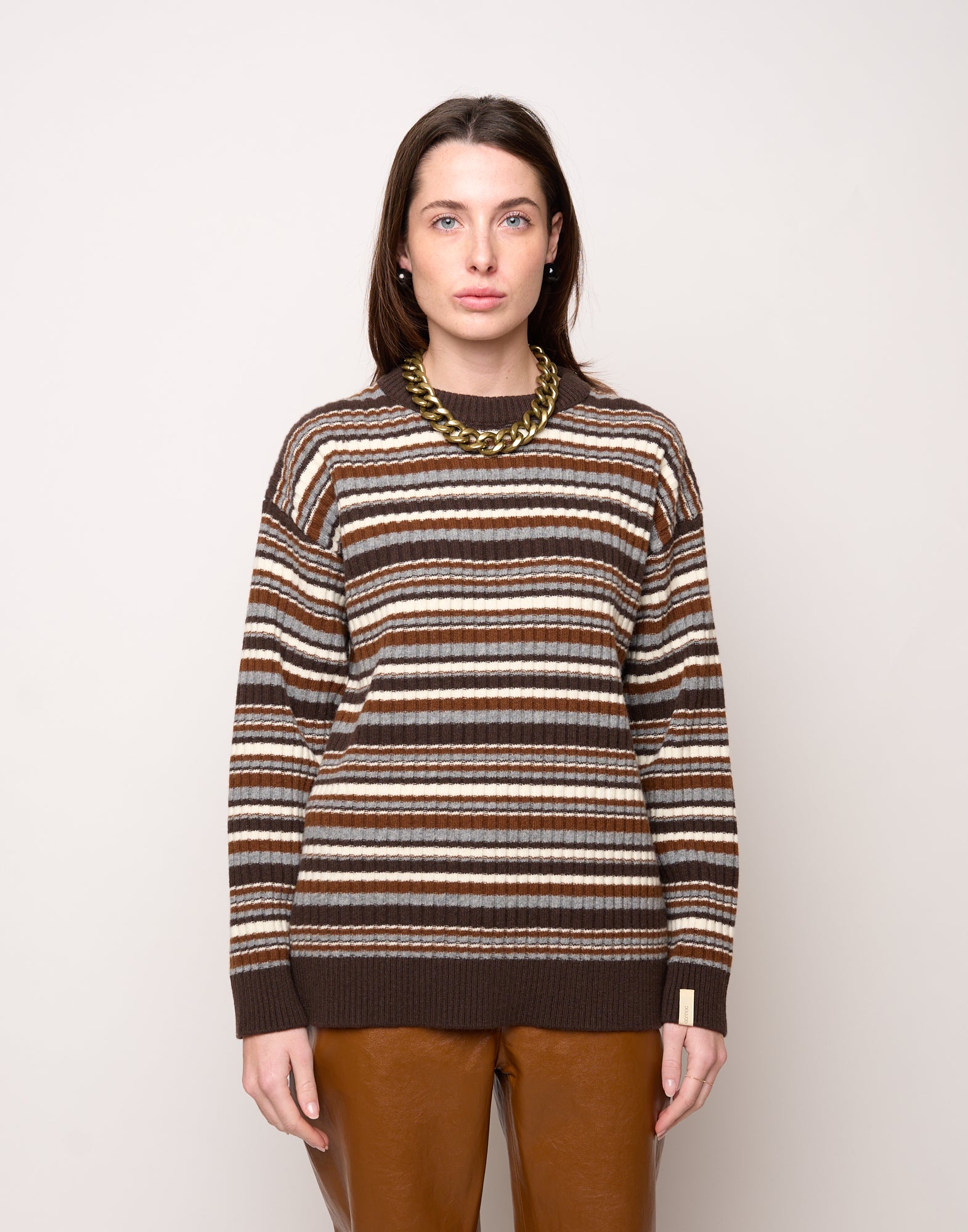 DOUUOD Maglia Girocollo Multirighe Genderless in Lana Superfine