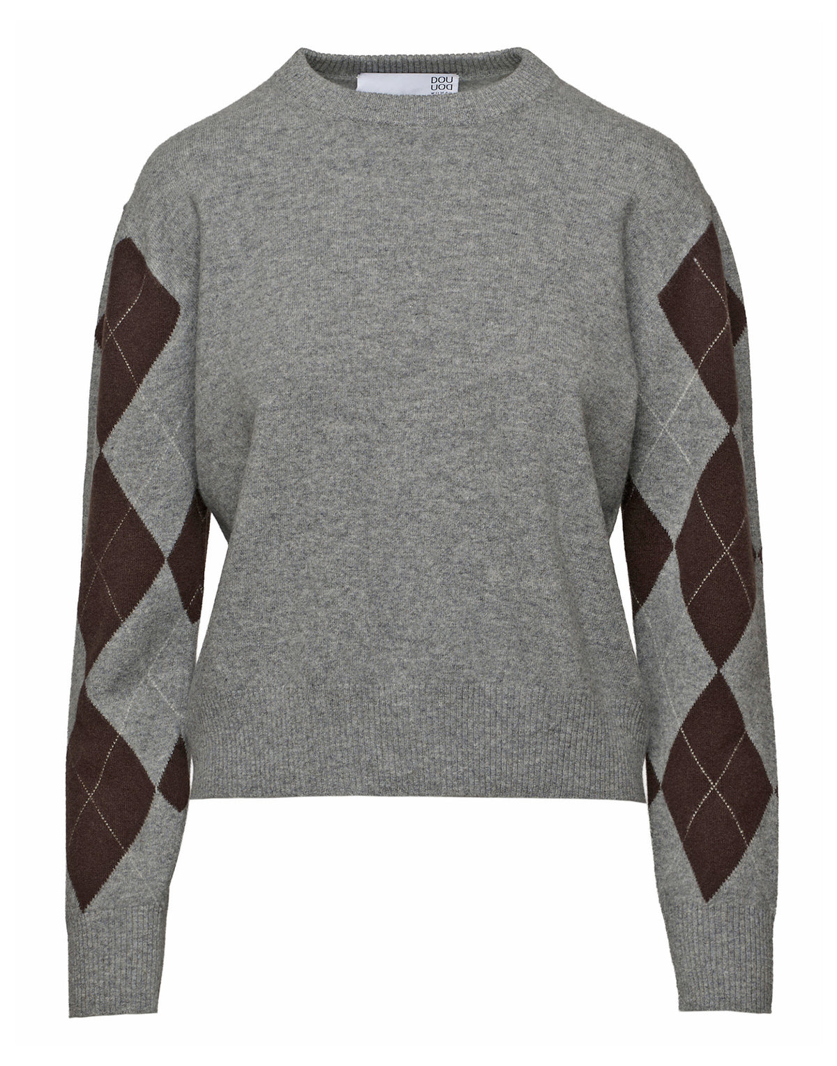 DOUUOD Maglia Girocollo con Intarsio Argyle Grigio/Moro