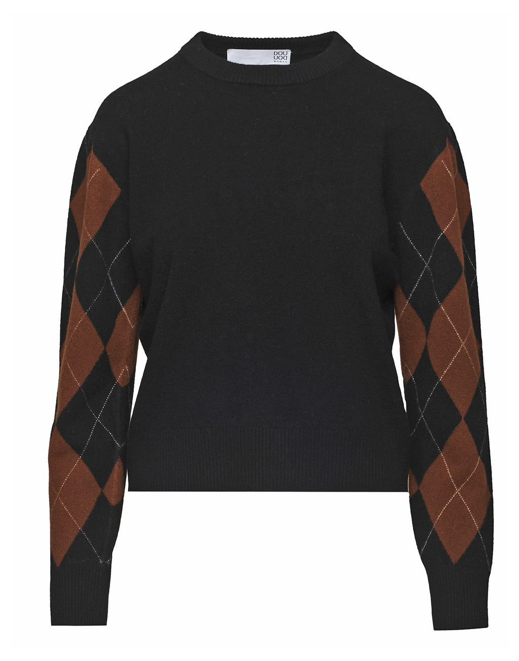DOUUOD Maglia Girocollo con Intarsio Argyle Nero/Castagna