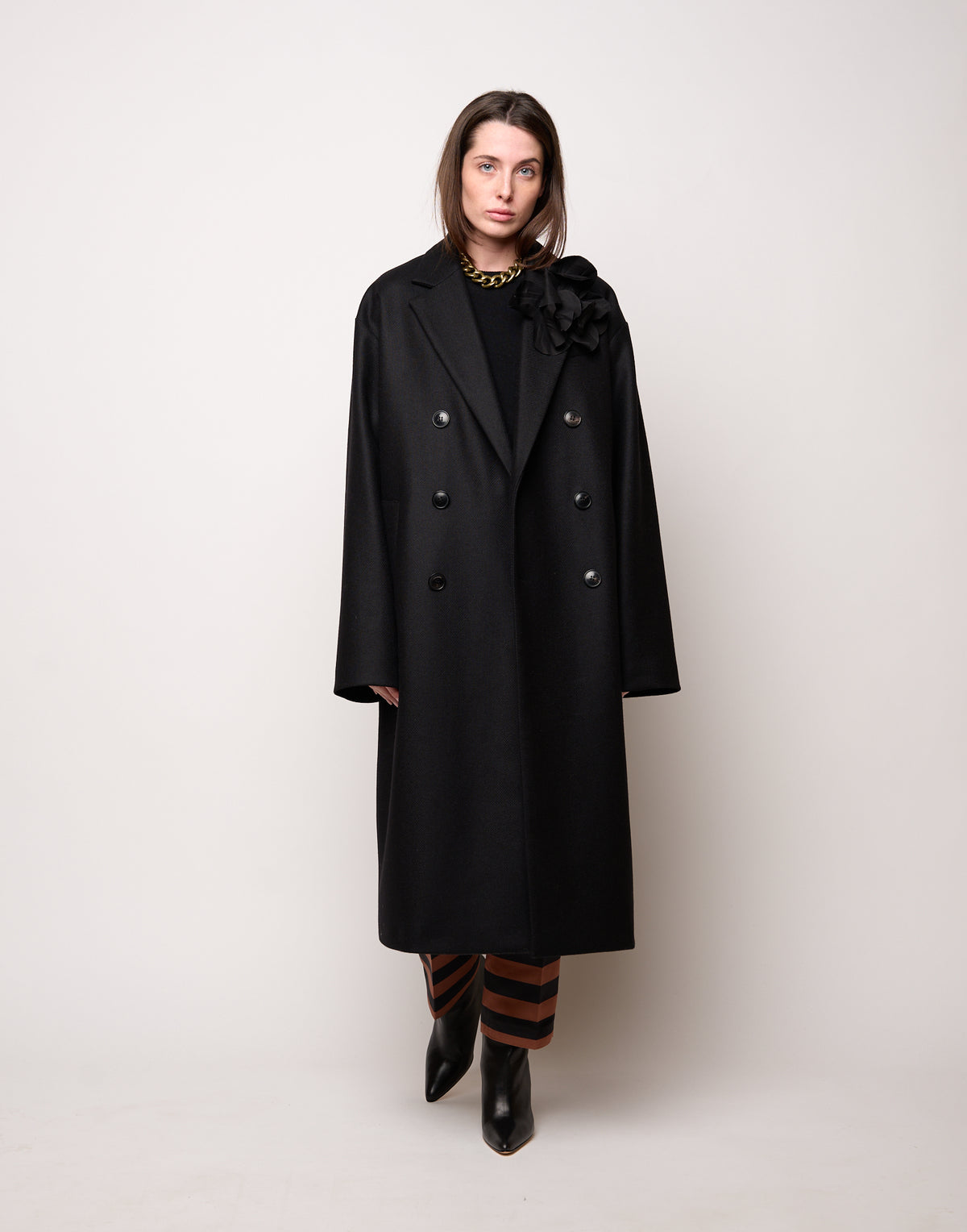 DOUUOD Maglia Girocollo con Intarsio Argyle Nero/Castagna