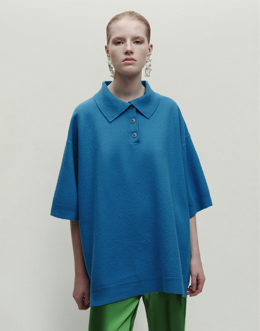 ERIKA CAVALLINI Polo Over in Lana vergine Blu Reale