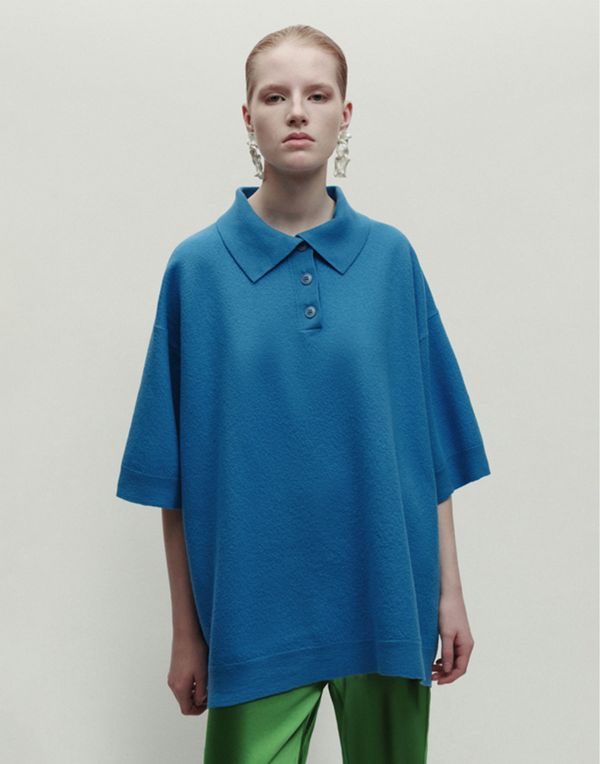 ERIKA CAVALLINI Polo Over in Lana vergine Blu Reale