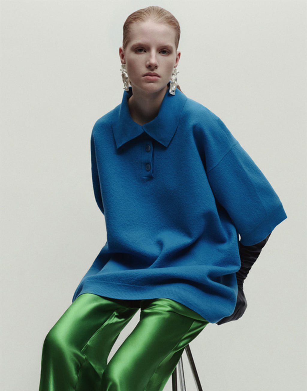 ERIKA CAVALLINI Polo Over in Lana vergine Blu Reale