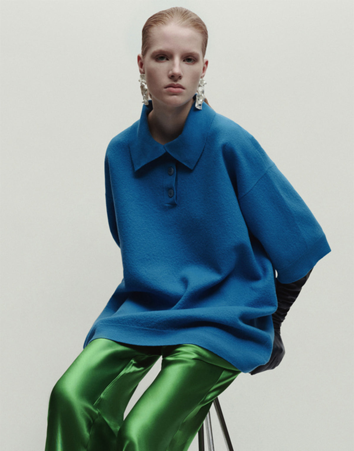 ERIKA CAVALLINI Polo Over in Lana vergine Blu Reale