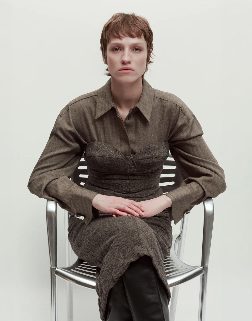ERIKA CAVALLINI Abito in Lana Stropicciata Chevron