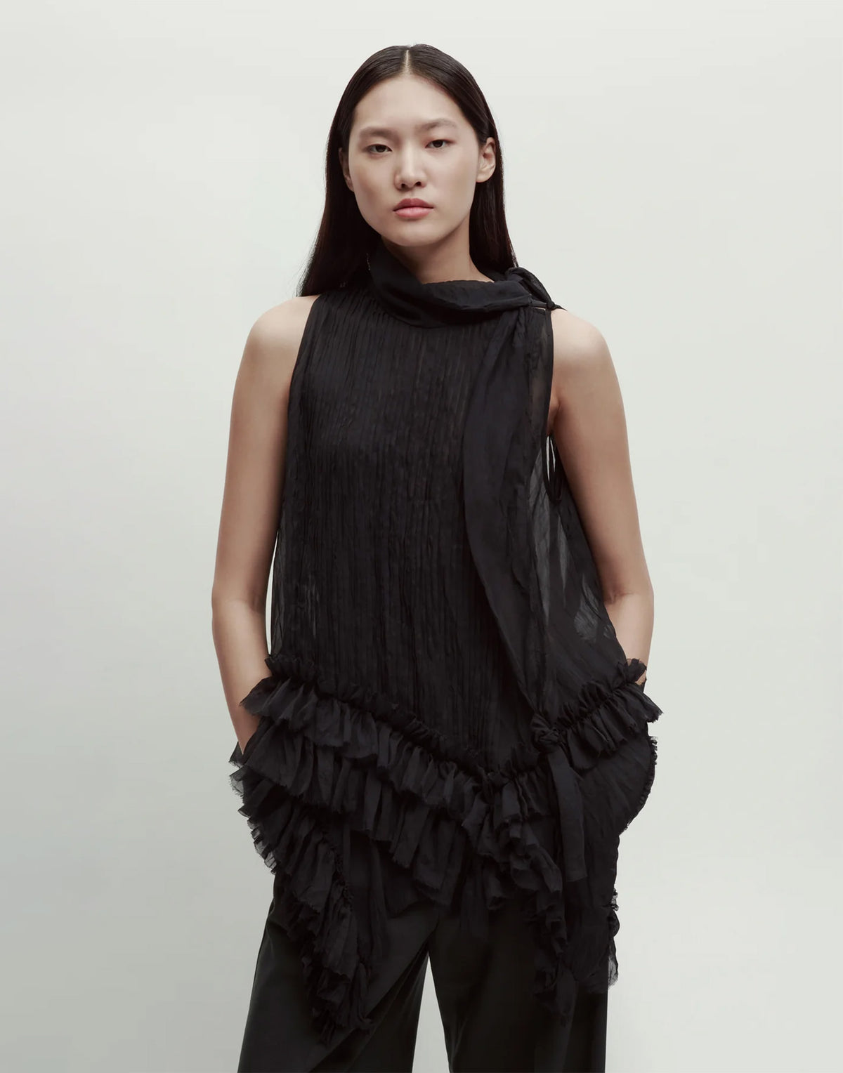 ERIKA CAVALLINI Top in Chiffon Stropicciato Nero
