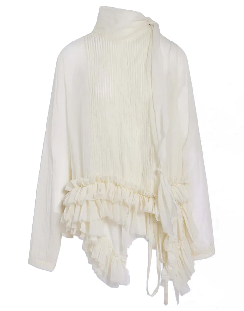 ERIKA CAVALLINI Blusa in Chiffon Stropicciato con Rouches Latte