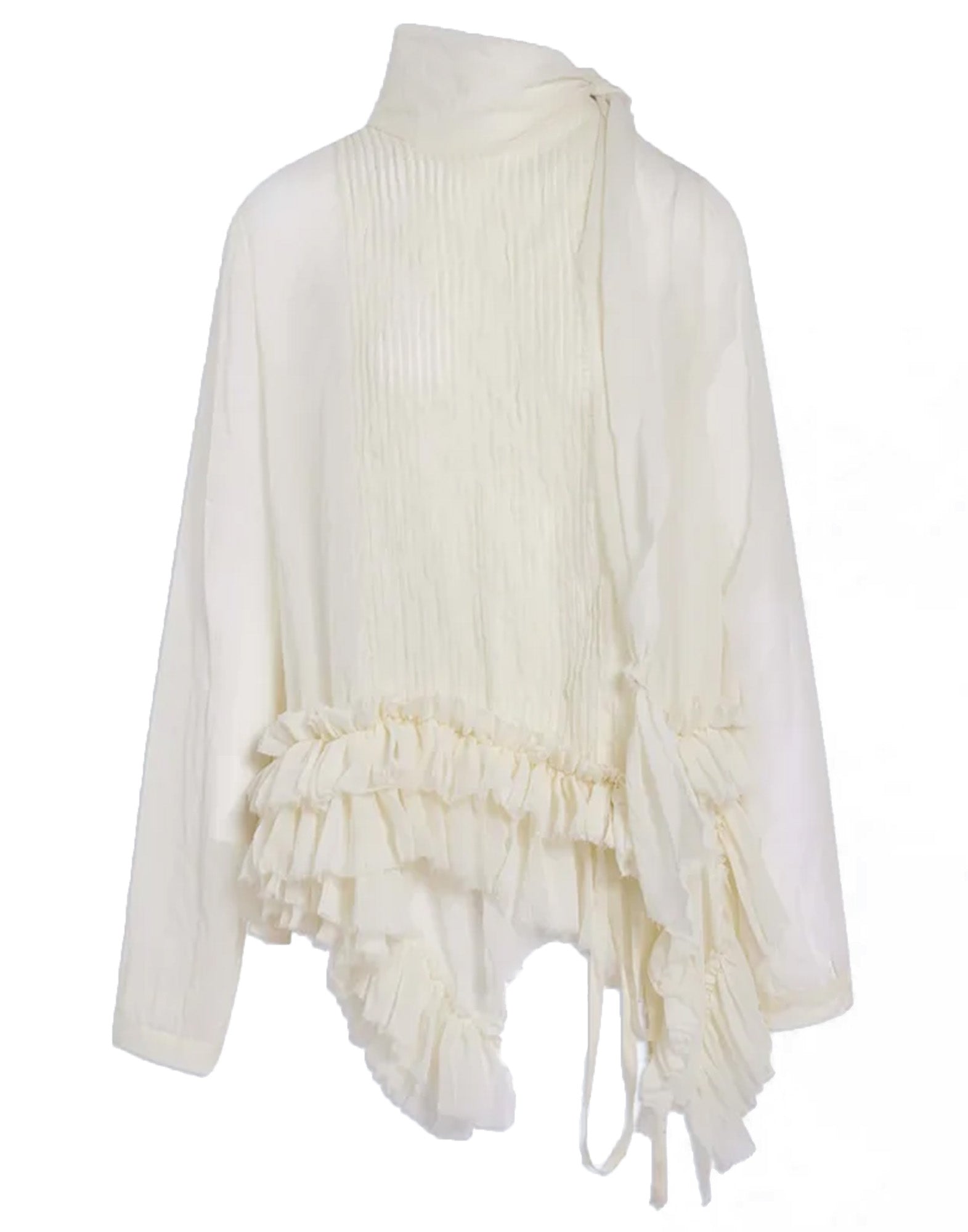 ERIKA CAVALLINI Blusa in Chiffon Stropicciato con Rouches Latte