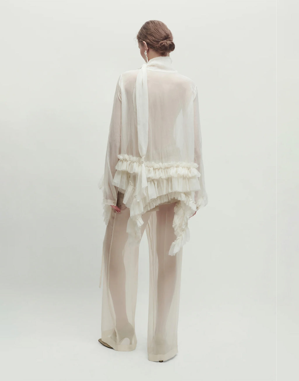 ERIKA CAVALLINI Blusa in Chiffon Stropicciato con Rouches Latte