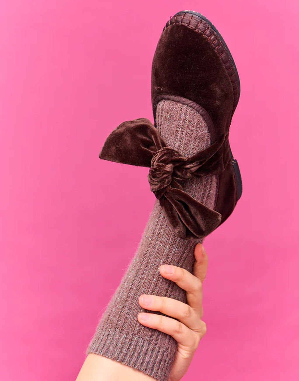 FLABELUS Ballerine in Velluto con Fiocco Brown