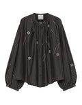 FORTE FORTE Camicia Bohemien “Fleurs d'Orient” in Voile Nero