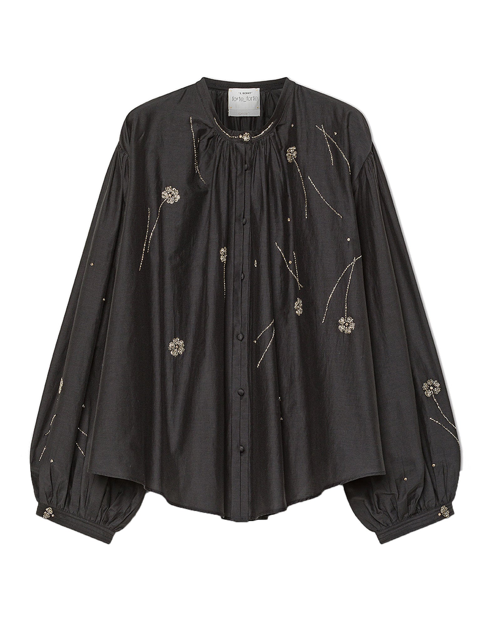 FORTE FORTE Camicia Bohemien “Fleurs d'Orient” in Voile Nero