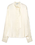 FORTE FORTE Camicia in Satin di Seta Stretch con Fiocco Avorio