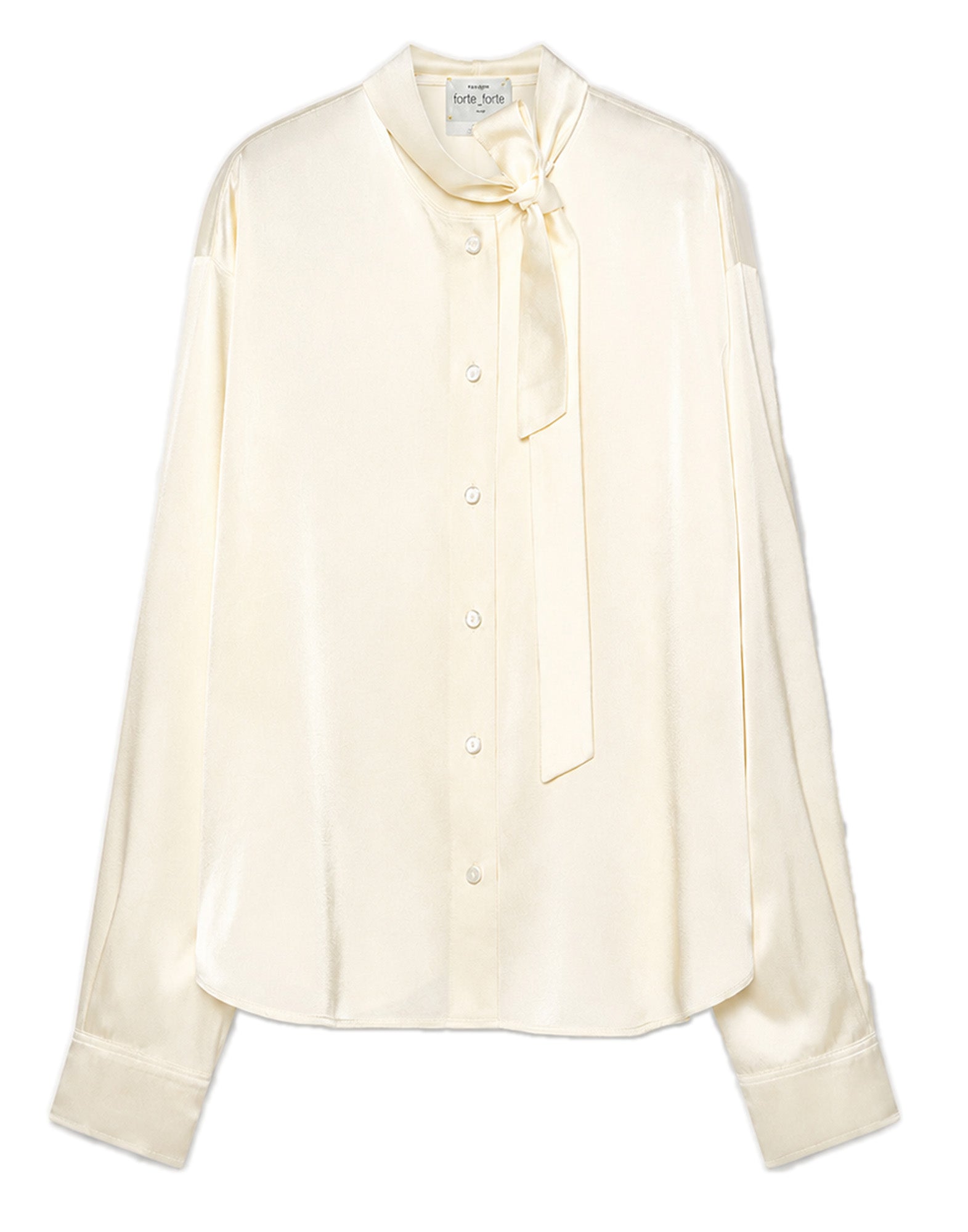 FORTE FORTE Camicia in Satin di Seta Stretch con Fiocco Avorio