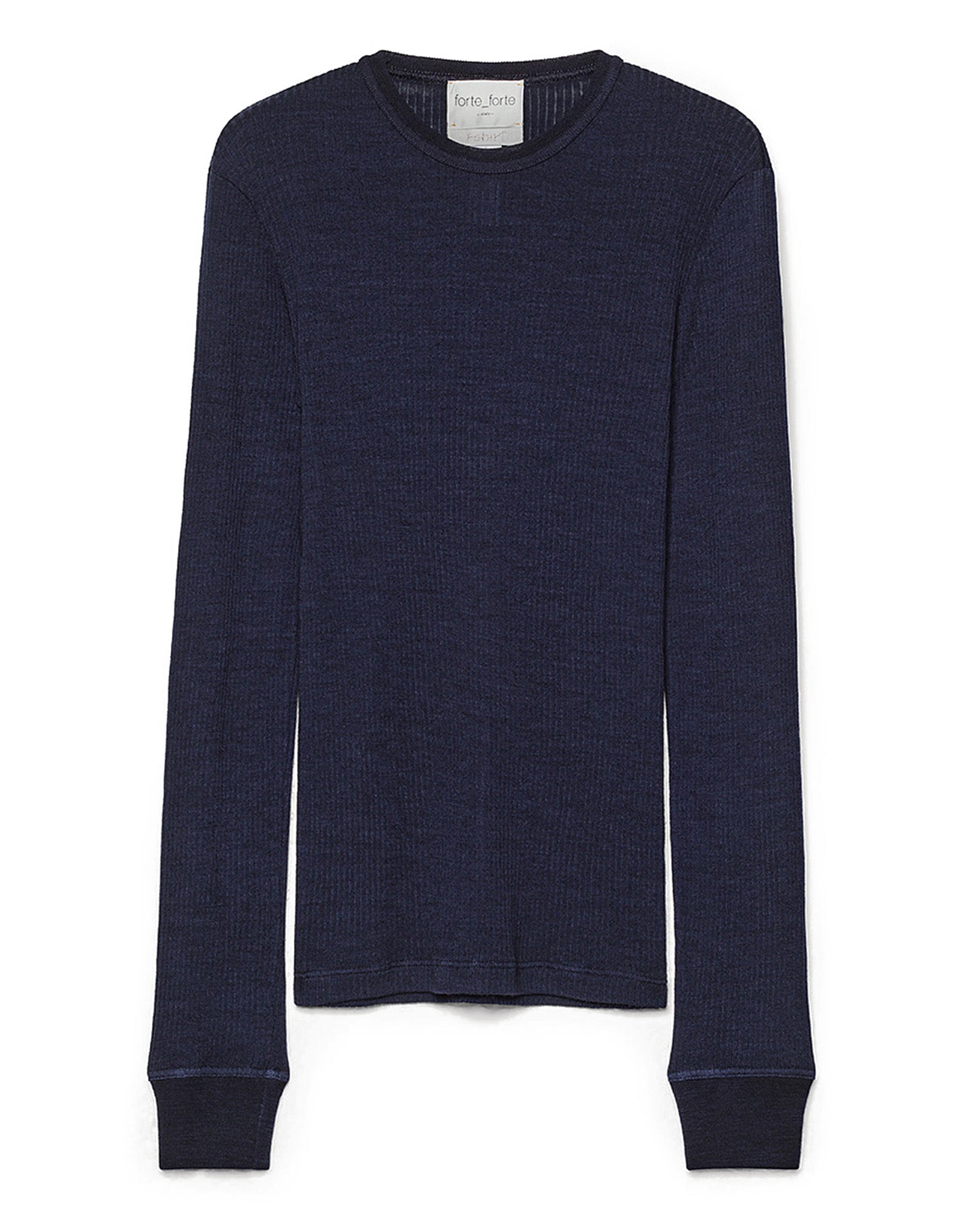 FORTE FORTE T-Shirt Girocollo in Jersey di Lana a Costine Blu Notte