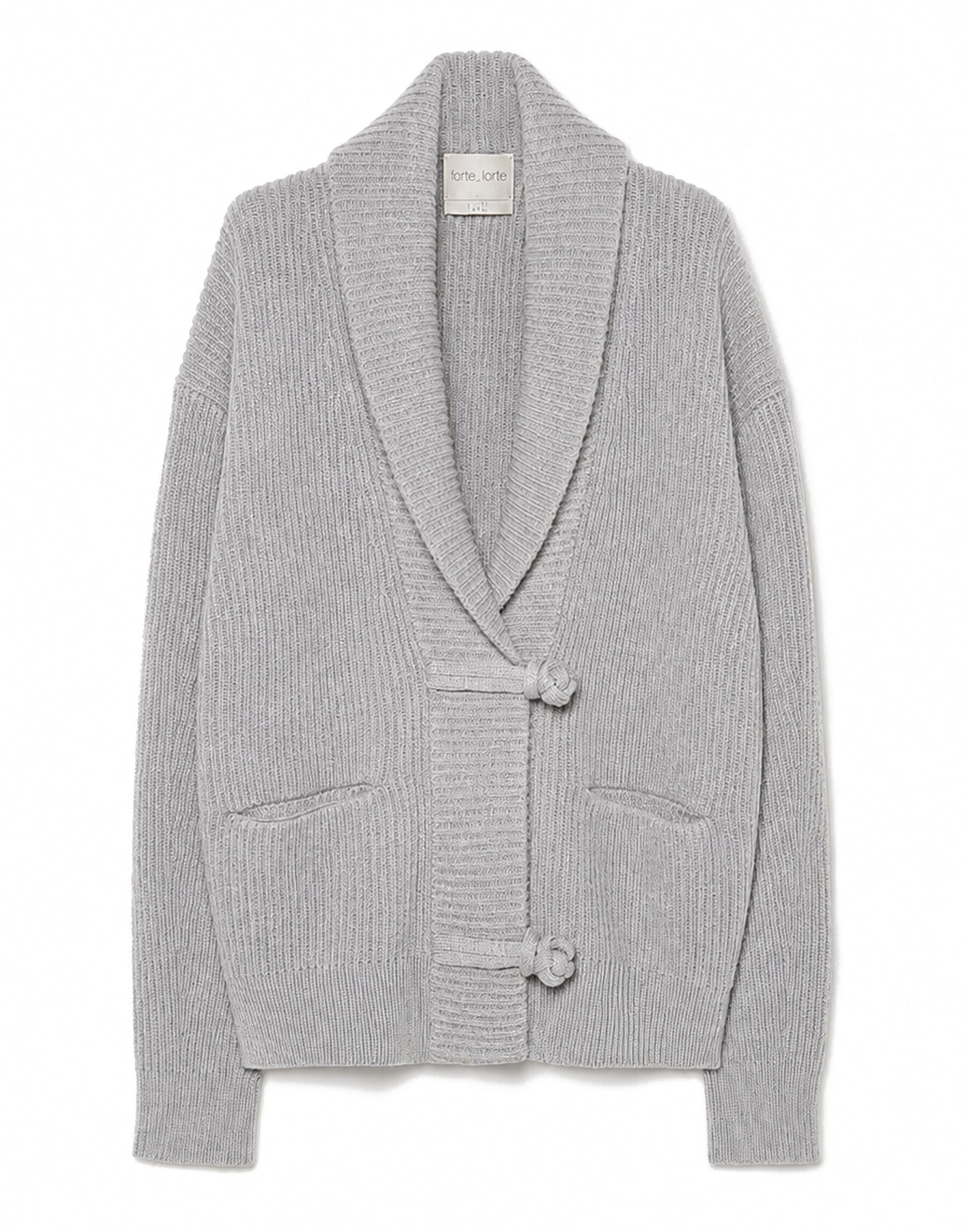 FORTE FORTE Cardigan a Costine in Lana e Cashmere Grigio