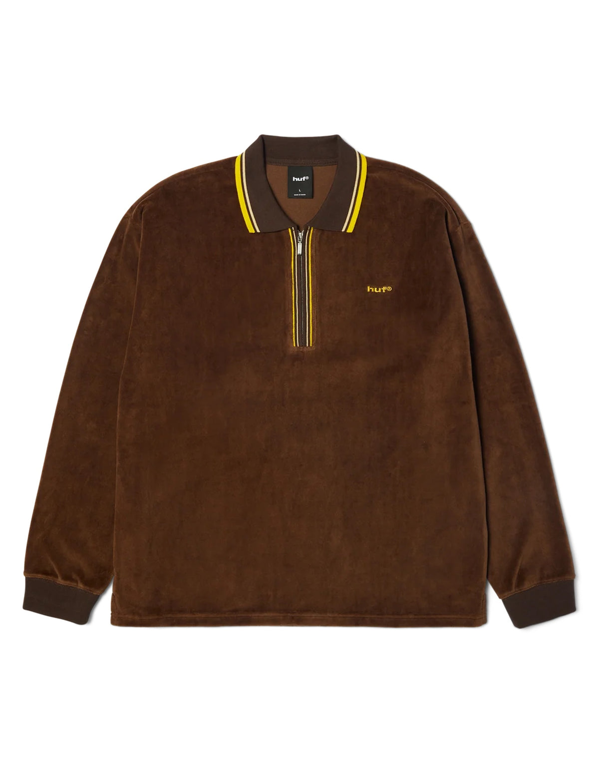HUF Polo Parker in Velour a Maniche Lunghe Marrone